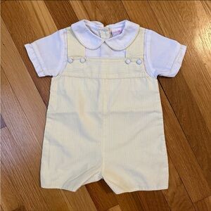 Vintage Petit Ami Gender Neutral Romper Peter Pan Collar Yellow White 9 months